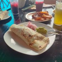 Burrito stuffed with rice and vegetables at Restaurante Xe kuku'Aab'aj in San Juan La Laguna