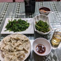 Dumplings, bean tops, lake vegetables at Inch of Grass Vegetarian - 寸草心素食 in Lijiang