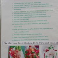 picture of menu clearly states the meat options at Kanlaya Vegetarian in Chiang Mai