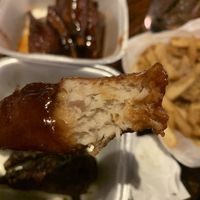 Vegan tropi-Q and jerk wingz. Dutty fries   at Reggae Shack Cafe in Gainesville