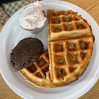 Sausage waffle sandwich   at Nectar Cafe in Portland