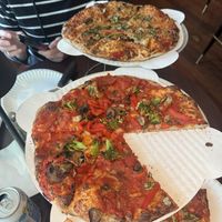 nurse shark without cheese and a mushroom & basil with vegan cheese (both are the small personal pizza size)   at Pizza Shark in Chatham