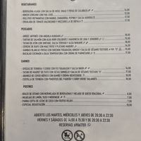 menu  at Refugio in Valencia