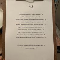 cardápio  at Tau Cozinha in Sao Paulo