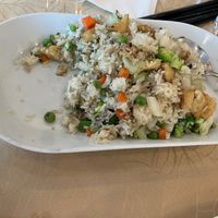 Veggie fried rice.  We forgot to take a photo until after we served some at Lemongrass Cafe in Edmonton