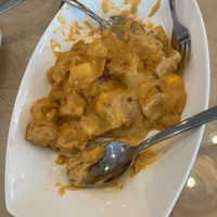 Tofu apple and mango curry.  We forgot to take a photo until after we served some at Lemongrass Cafe in Edmonton