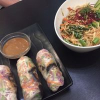 veggies wraps and a vegan noodle bowl at Wild Scallion in Penticton