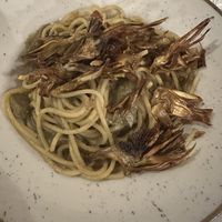 Spaghetti with Roman style & fried Jewish style artichokes 💚  at Fieramosca in Rome