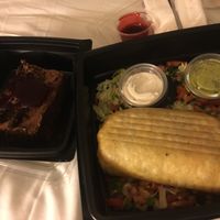 Yes, big enough for two; vegan cake and chimichanga   at Nacho Daddy - Downtown in Las Vegas