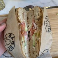 Vegan bagel with hummus  at Green Bagel Café in Aix-les-bains