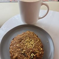 vegan breakfast cookie w oat chai latte at A Living Wage Cafe at Fable in Vancouver