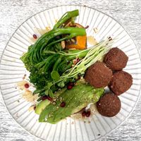 Falafel plate with greens, avo and roast pumpkin   at Homeground in Pitt Town