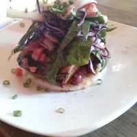 the Arepa Vegetariana with Eggplant, Plantains, Beans etc at Lulo Bar in Santa Marta