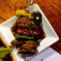 Shitake steak skewer with sichuan BBQ Sauce at Shu in Collingwood