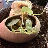 Roasted eggplant in pickled chilli paste, toasted golden mantou bread  at Shu in Collingwood