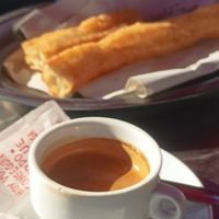 Churros grabdes y cafe. at Churreria El Kiosko in Tenerife
