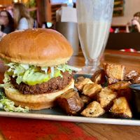 Vegan veggie burger and salted caramel milkshake at TownHall in Cleveland