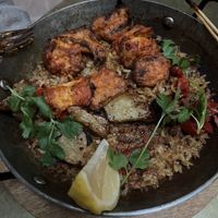 Chicken paella (slightly deconstructed before pic).   at Le Basque in New York City