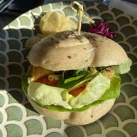 Sandwich with teriyaki chicken (homemade teriyaki): tasty, but not as good as their pastries. The bun is steamed and (partly) wholegrain. The 'chicken' is too soft for my taste. at Atelier Giri in Arnhem