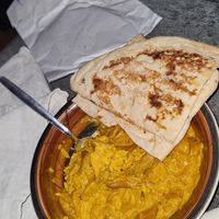 Mango vegan chicken with rice and vegan naan bread at Thindi - Dundrum in Dundrum