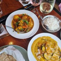 Miced veg curry with roti and mixed veg korma with rice at Taj Tandoor On Rundle in Adelaide