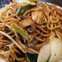Veggie chow mein minus the oyster sauce (vegan). at Temple Garden in Citrus Heights