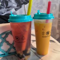 Peach lychee tee and papaya milk tea at Amberlulu Bubble Tea and Desserts in Appleton