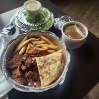 Vegan gyro plate - with lentil soup and salad at Gyro Jimmy's in Carle Place
