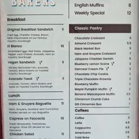 Menu with V marked items at Black Market Bakers - Port Annapolis in Annapolis