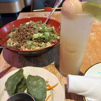 Dan Dan noodles. Steamed dumplings. Lychee mocktail. YUM!  at Spicy Moon - Chelsea in New York City