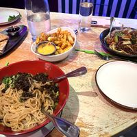 GF Dan Dan noodles, scallion pancakes, cumin fries, glass noodles    at Spicy Moon - Chelsea in New York City