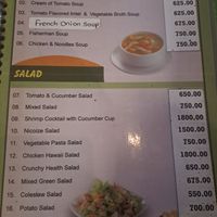 Speisekarte - vegetarische Suppen und Salate at The Flavors Restaurant in Tissamaharama