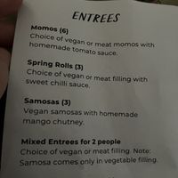 Entrees   at Jampa's Spirit of Tibet in Nambour