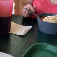 They come in reusable tablewear that they wash. Sat outsidee  at Disneyland - Colonel Hathi's Outpost in Chessy