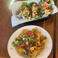Tropical tacos & nachos  at Salud Live Kitchen and Juice Bar in Bend