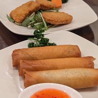 Spring rolls and vegan fried chicken at Koukien in Yokohama