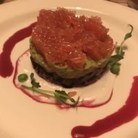 Beetroot, guacamole, and grapefruit salad. On their summer menu  at Cafe Ukrop II in St Petersburg