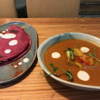 Tofu Scramble and Vegetable Cream Soup  at Cafe Ukrop II in St Petersburg