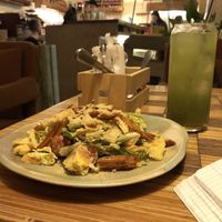 Fuju salad with croutons, kind of like Caesar, and sugar-free cucumber basil lemonade  at Cafe Ukrop II in St Petersburg