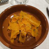 Pumpkin carpaccio, spiced lentils and cashews at Osteria del Montalbano in Lamporecchio