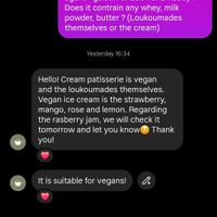 This is their response regarding the fillings/ice cream  :) at Lokmakos in Larnaca