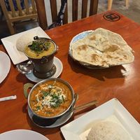 Vegan Yellow Dal and vegeterian korma paneer & vegan plain naan  at Bombay Restaurant in Koh Lipe