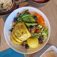 Avocado mango salad. Beetroot and regular humous in shot too at Le Pavillon Restaurant in Accra