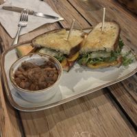 The veggie maker sandwich with a side of beans  at Beerwood in Los Osos