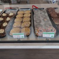 The for vegan flavors: chocolate peanut butter,  golden Oreo stuffed with buttercream, sprinkle, apple fritter. They were super light, quite sweet, and delicious.  at Torus Doughnuts in Windsor