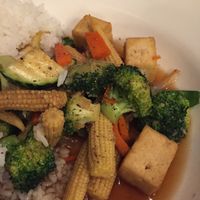 Veganised pepper and garlic Veg and tofu stir fry  at Red Spoon in Warrnambool