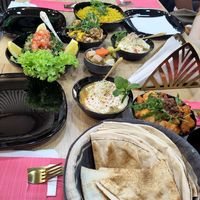 Assorted vegan salads/small plates. We ordered two per person. at Les Deux Fréres in Anderlecht