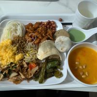 Assorted stir fry veggies and soup at Jiahe Vegetarian Restaurant - Yintun Rd - 嘉禾素食 - 银屯路店 in Qujing