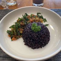 Stir fried Thai basil with beyond meat and rice   at The Planters in Ao Nang