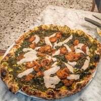 Pizza salsiccia e friarielli e formaggio vegano at Antica Pizzeria Chiaia in Naples